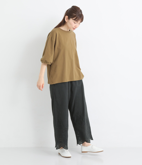 コットンリネン スカラップパンツ(B・ブラック)