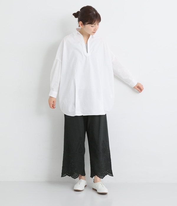 コットンリネン スカラップパンツ(B・ブラック)
