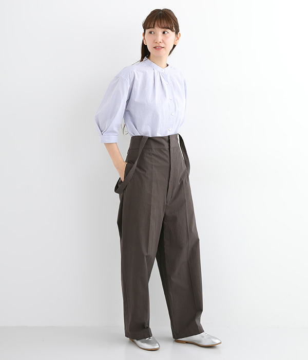 コットンダンプストラップ付ハイウエストパンツ(B・チャコール)