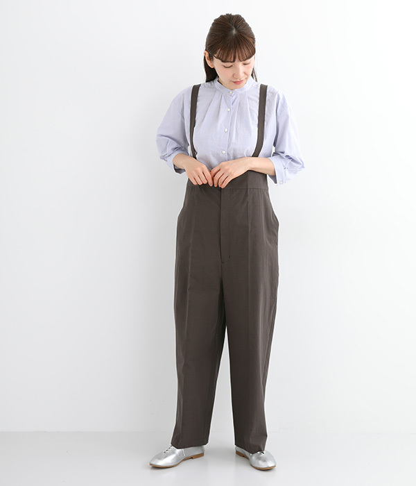 コットンダンプストラップ付ハイウエストパンツ(B・チャコール)