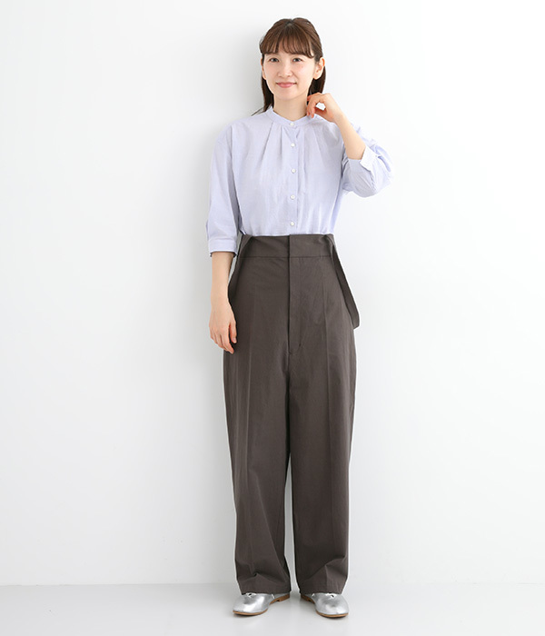コットンダンプストラップ付ハイウエストパンツ(B・チャコール)