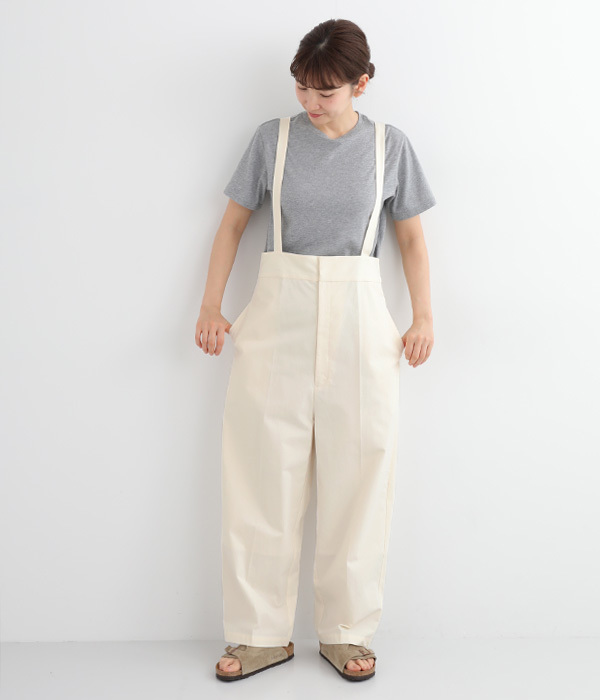 コットンダンプストラップ付ハイウエストパンツ(B・チャコール)