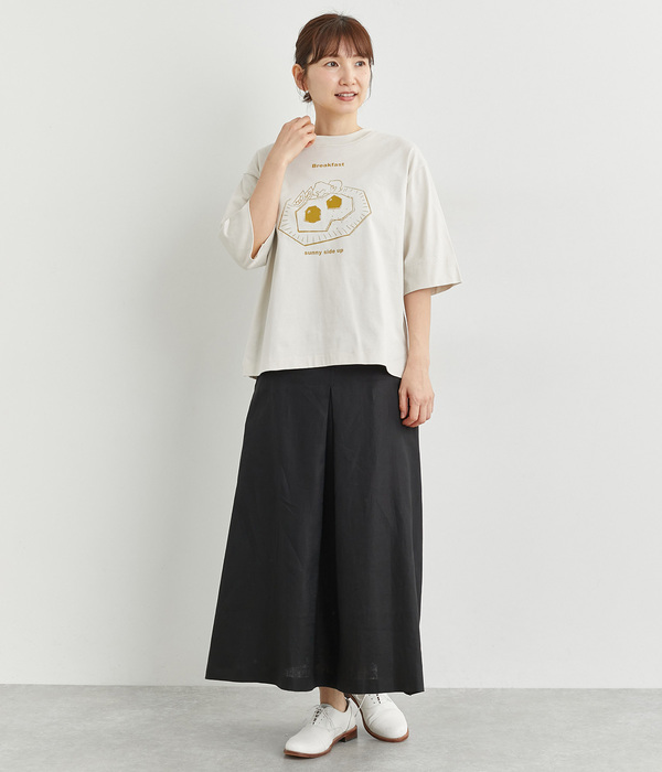 リネン平織Aラインスカート(C・ブラック)