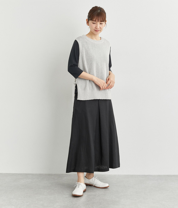 リネン平織Aラインスカート(C・ブラック)