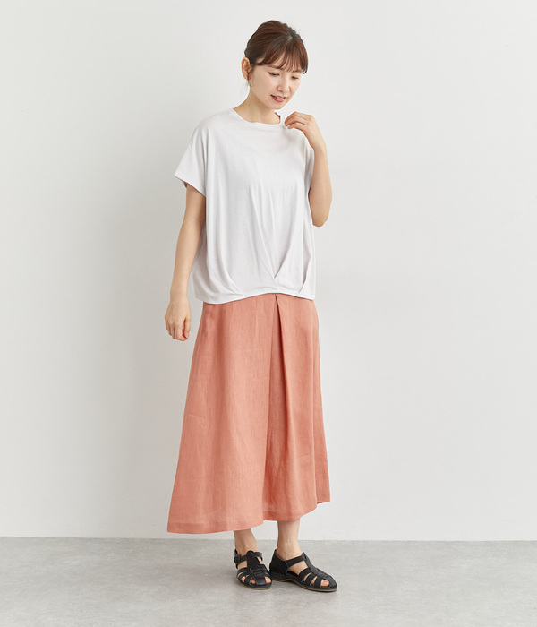 リネン平織Aラインスカート(C・ブラック)