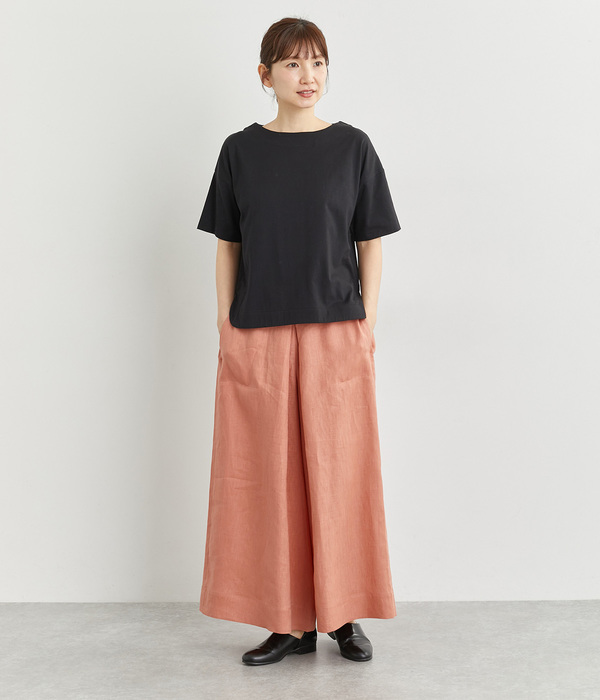 リネン平織フロントタックワイドパンツ(B・ピンク)