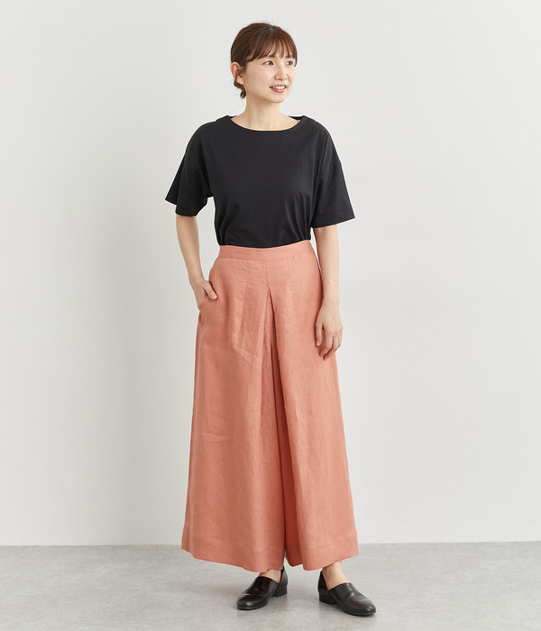 リネン平織フロントタックワイドパンツ(B・ピンク)