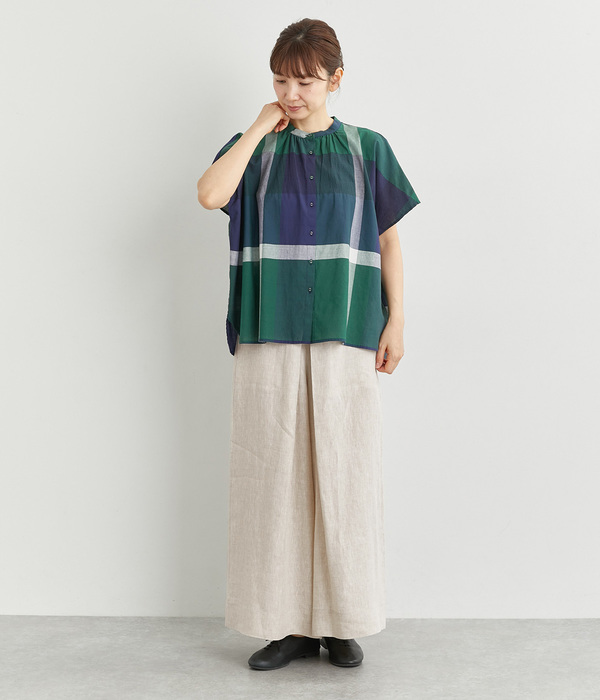 リネン平織フロントタックワイドパンツ(B・ピンク)
