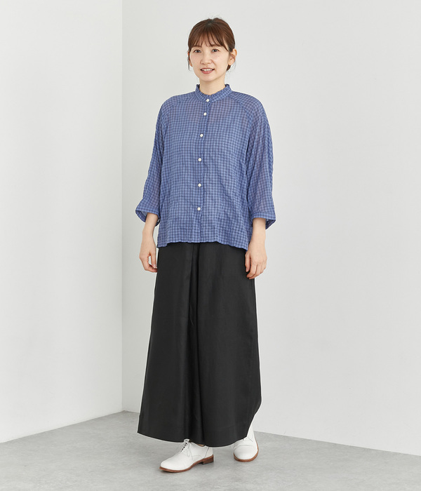 リネン平織フロントタックワイドパンツ(B・ピンク)