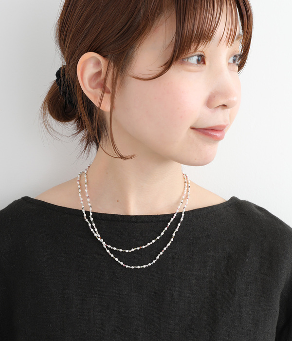トルマリンバロックガラスパールロングネックレス(キスカ)