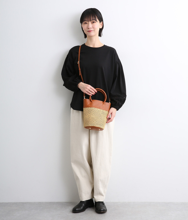 エステルメッシュ　牛革丸手2wayバケツ(B・キャメル)