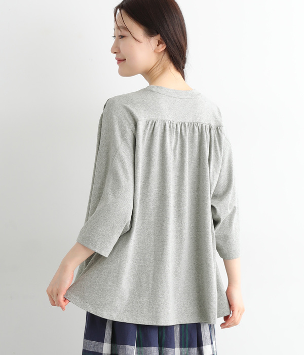 ギャザー5分袖Tシャツ(A・杢グレー)