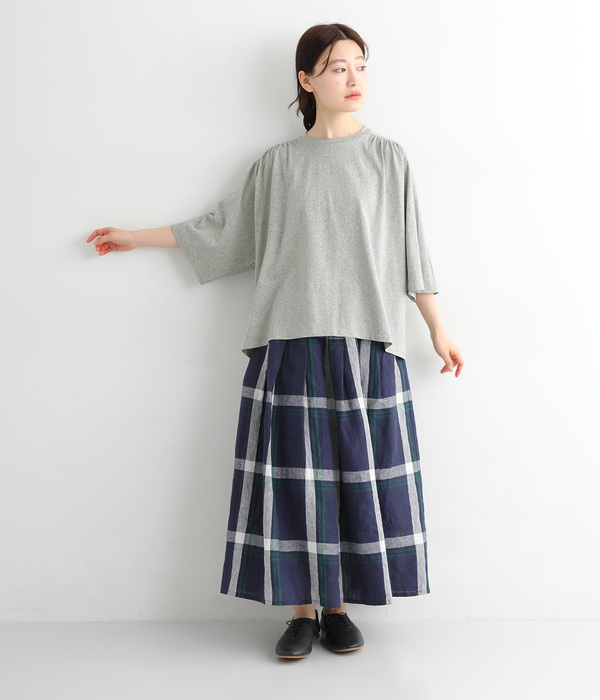 ギャザー5分袖Tシャツ(A・杢グレー)