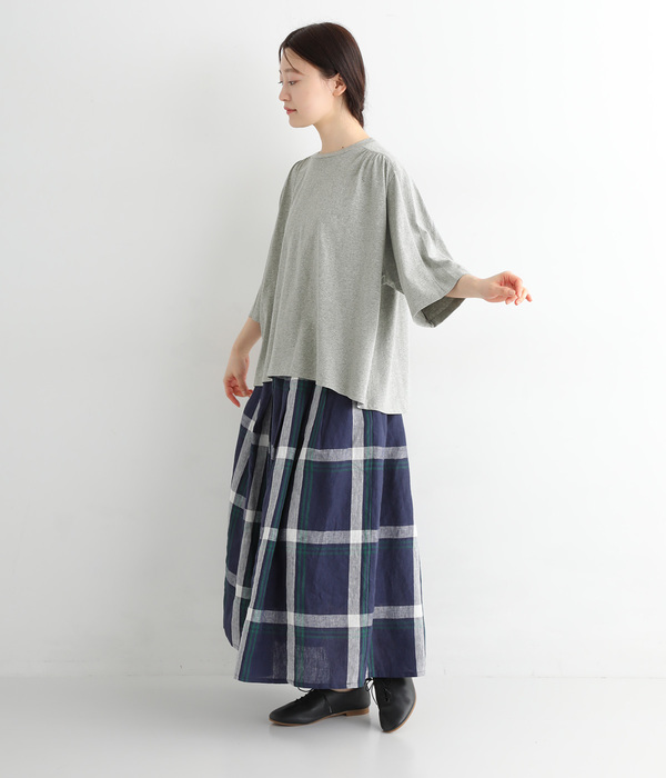 ギャザー5分袖Tシャツ(A・杢グレー)