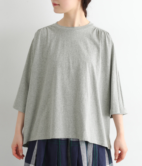ギャザー5分袖Tシャツ(A・杢グレー)