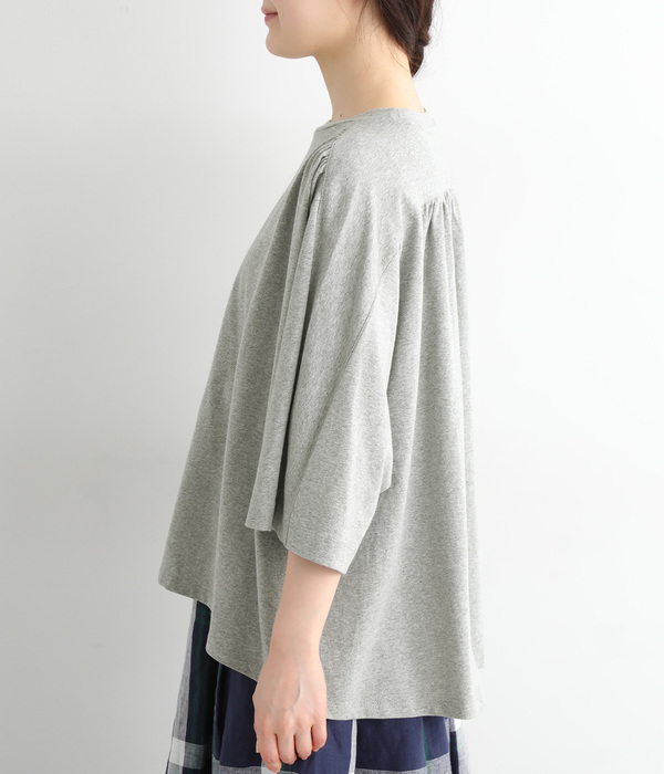 ギャザー5分袖Tシャツ(A・杢グレー)