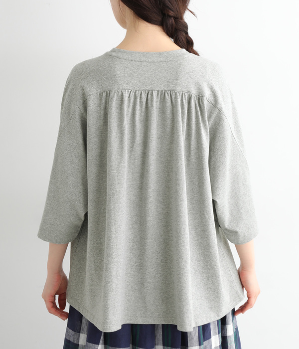 ギャザー5分袖Tシャツ(A・杢グレー)
