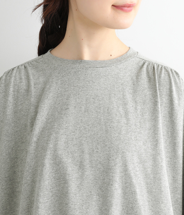 ギャザー5分袖Tシャツ(A・杢グレー)