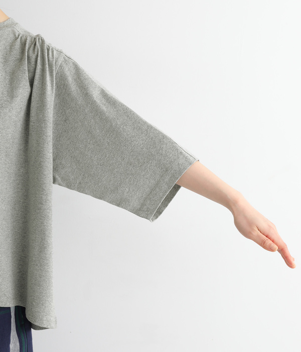ギャザー5分袖Tシャツ(A・杢グレー)
