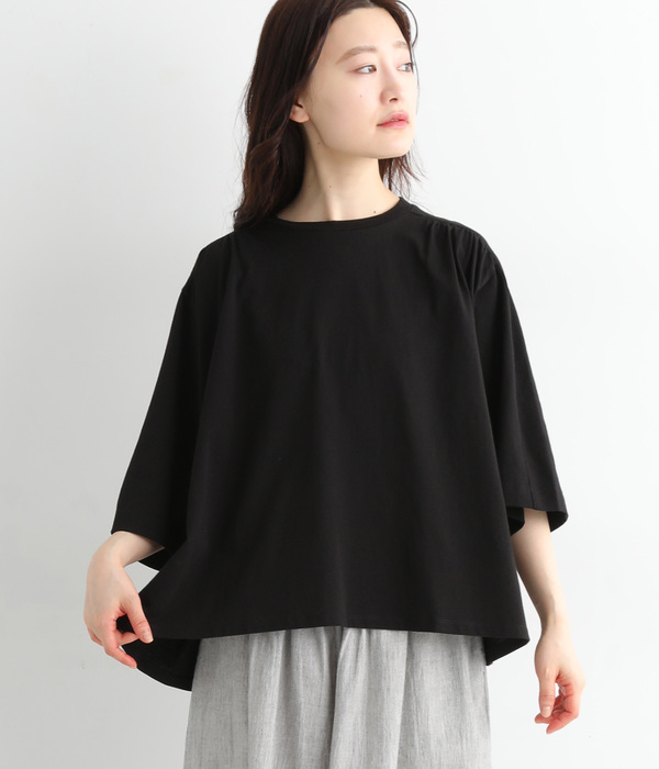 ギャザー5分袖Tシャツ(C・ブラック)