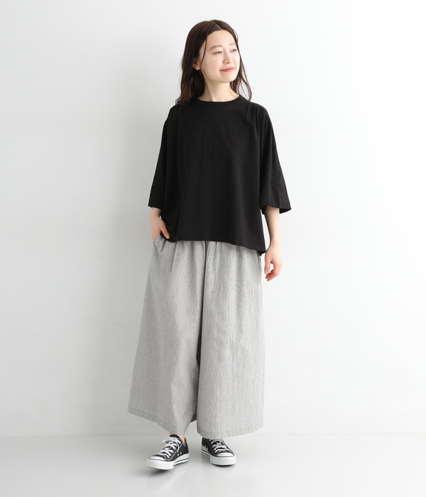 ギャザー5分袖Tシャツ(C・ブラック)