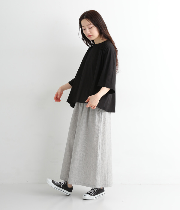 ギャザー5分袖Tシャツ(C・ブラック)