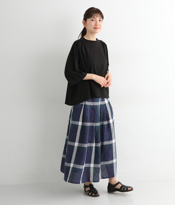 ギャザー5分袖Tシャツ(C・ブラック)