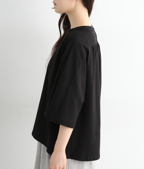 ギャザー5分袖Tシャツ(C・ブラック)