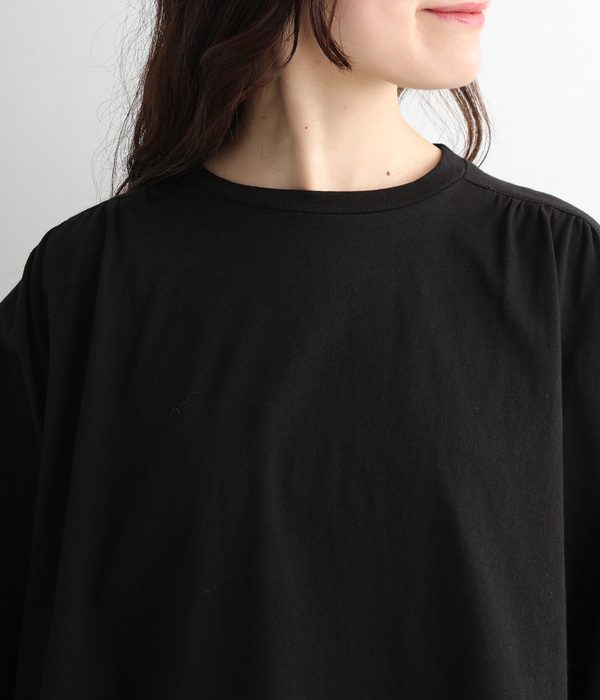 ギャザー5分袖Tシャツ(C・ブラック)