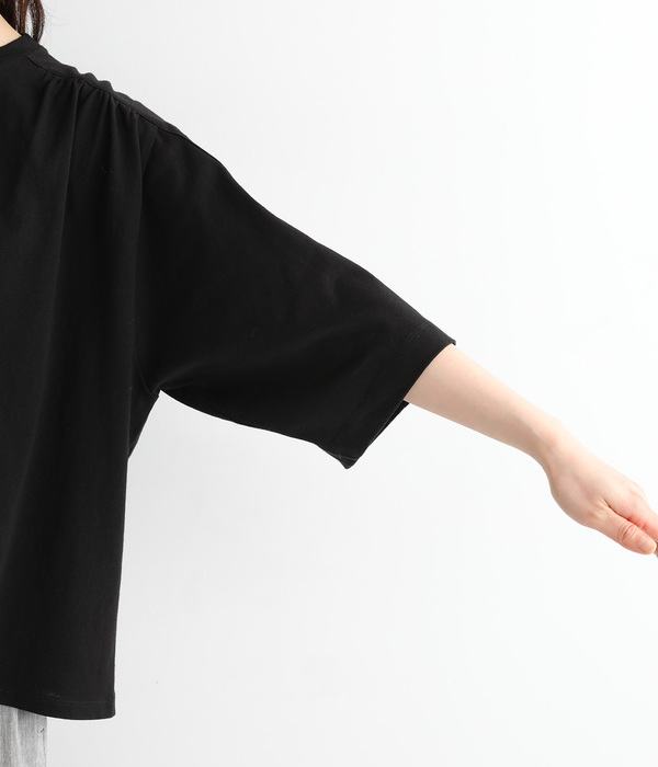 ギャザー5分袖Tシャツ(C・ブラック)