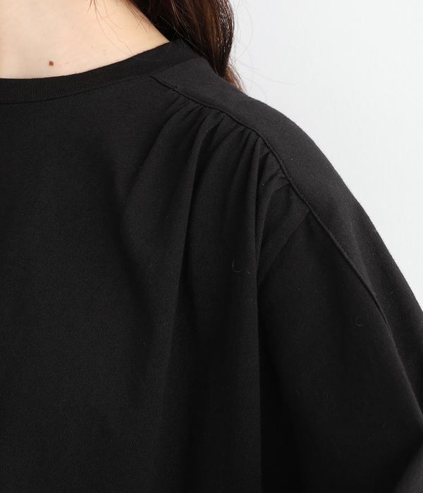 ギャザー5分袖Tシャツ(C・ブラック)