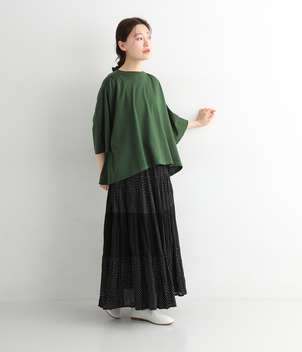 ギャザー5分袖Tシャツ(C・ブラック)