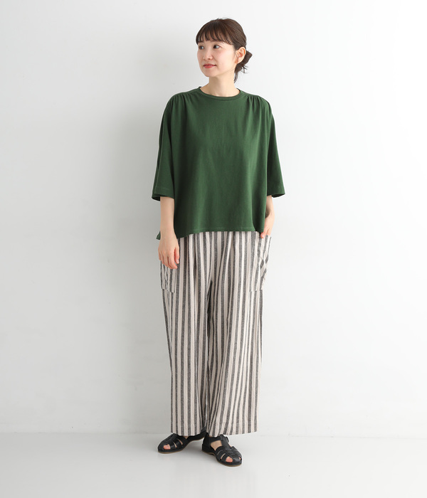 ギャザー5分袖Tシャツ(C・ブラック)