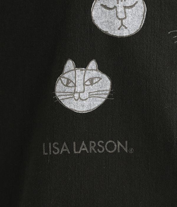 LISA　LARSONコラボ　ねこのかおプリントTシャツ(C・ブラック)