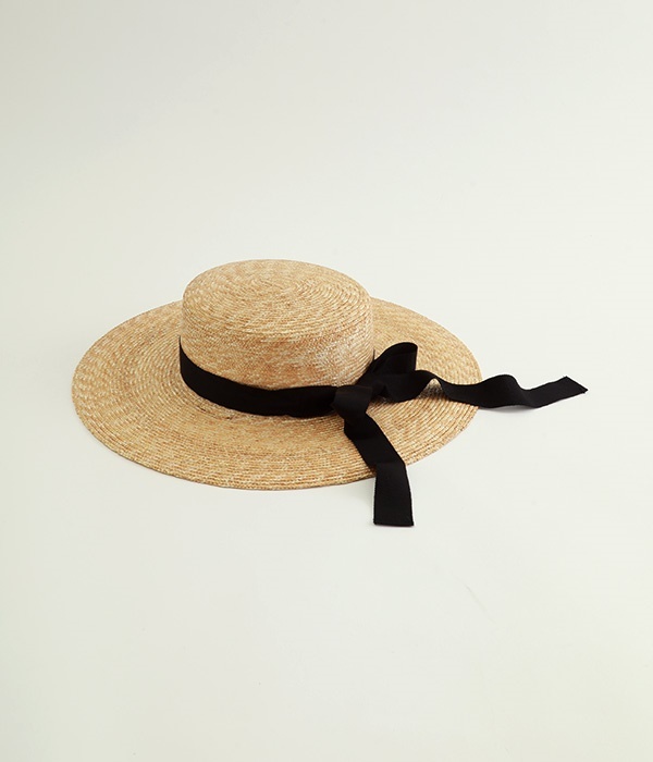 Cecil　セシル　ロングリボンカンカン帽(ナチュラル×ブラックリボン)