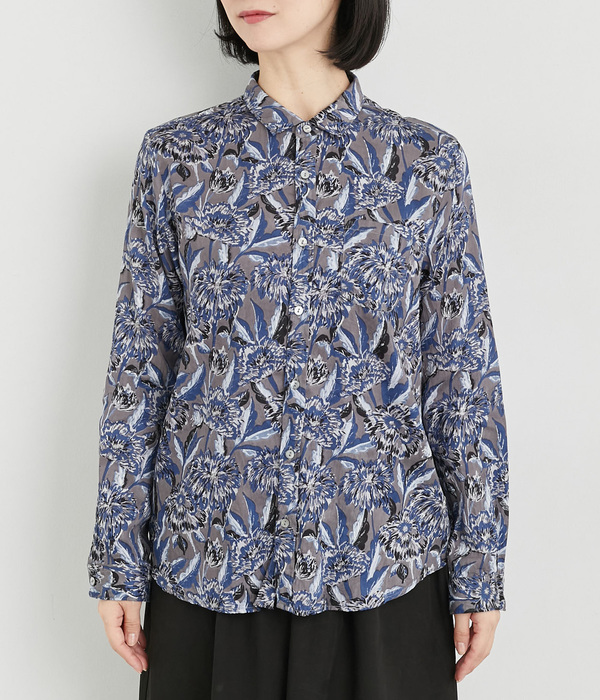 CottonVoil花柄プリントレギュラーシャツ(B・グレー)【新入荷