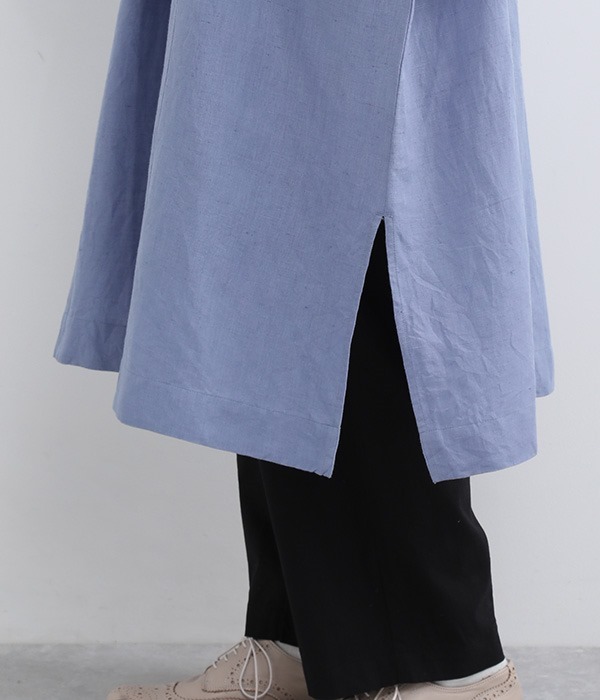 India Linen cotton　ワイドシャツワンピース(B・スモークブルー)