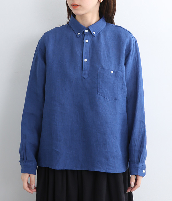 リネン　襟付きプルオーバーシャツ(B・ブルー)