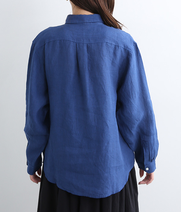 リネン　襟付きプルオーバーシャツ(B・ブルー)