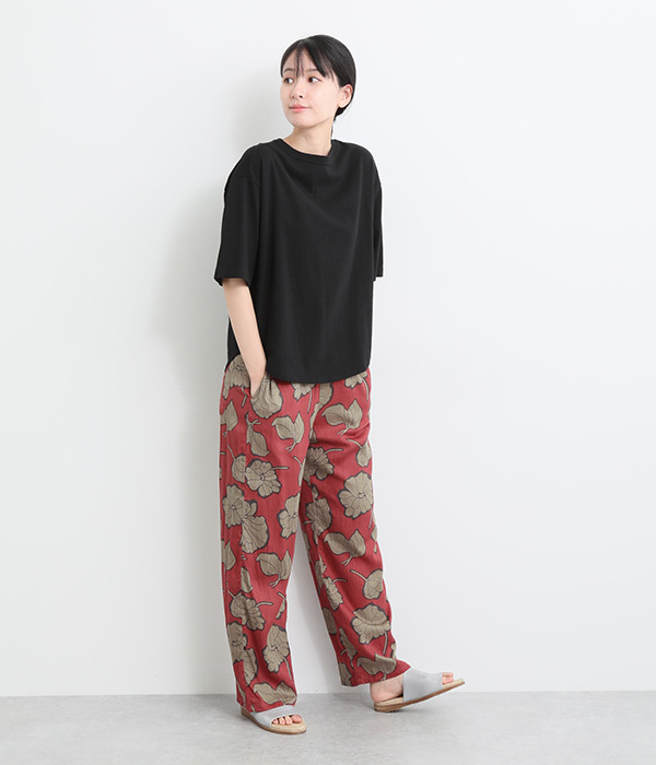 Cotton Voile Large Flowerプリント　リラックスパンツ(A・レッド)