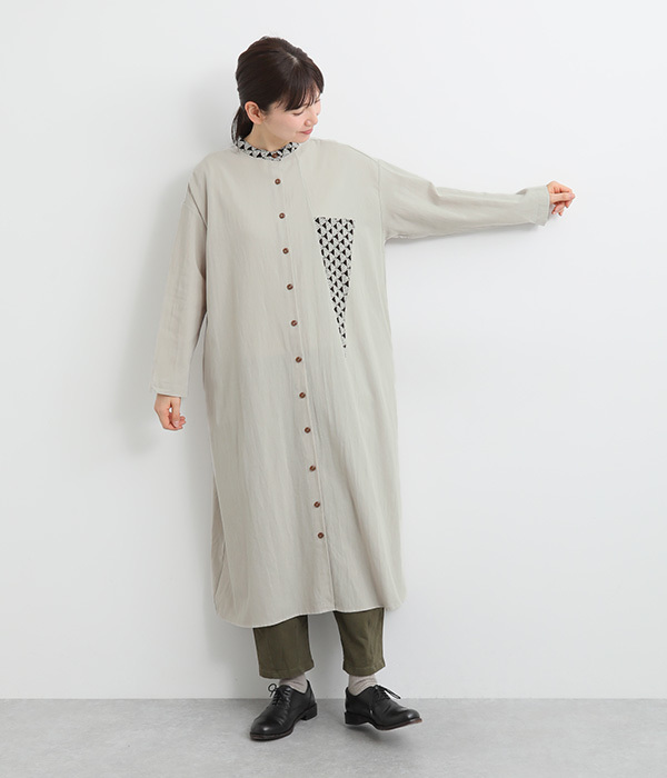 刺繍切替ポケット付き ワンピース(B・カーキ×レース)