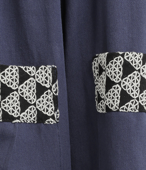 刺繍切替ポケット付き ワイドパンツ(B・ネイビー×レース)