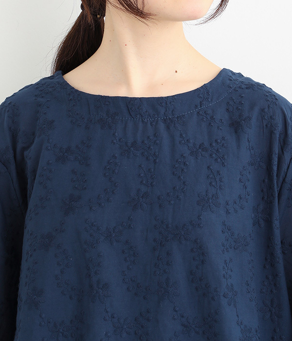コットン レースプルオーバー リーフ刺繍(C・ブラック)