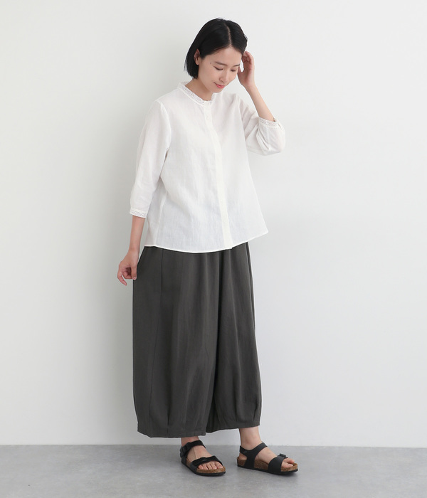 コットンリネン タック入りパンツ(B・ベージュ)