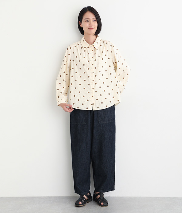 コットン ドット柄シャツ(ブラウン)