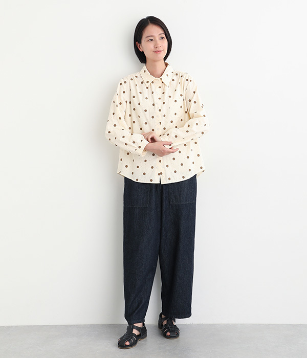 コットン ドット柄シャツ(ブラウン)