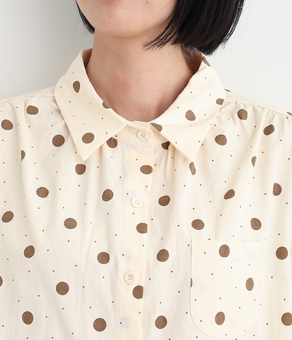 コットン ドット柄シャツ(ブラウン)