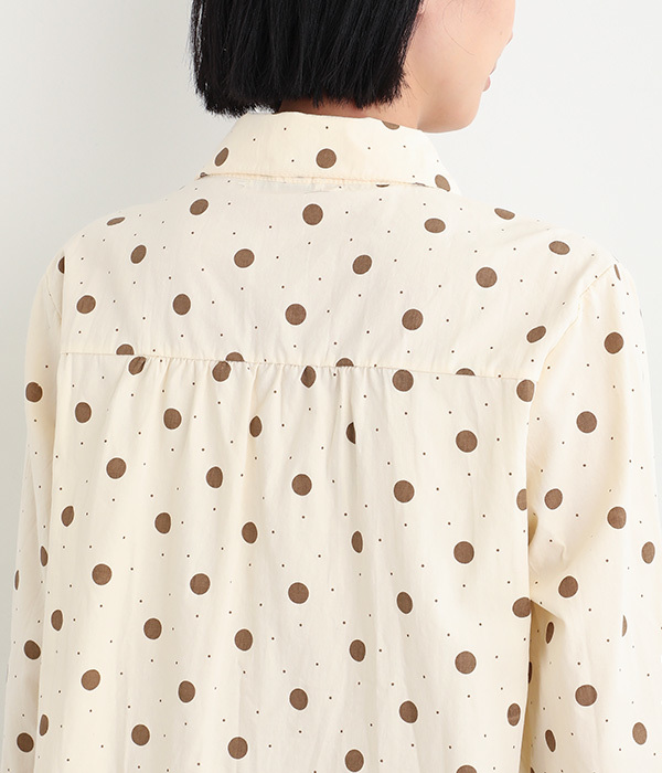 コットン ドット柄シャツ(ブラウン)