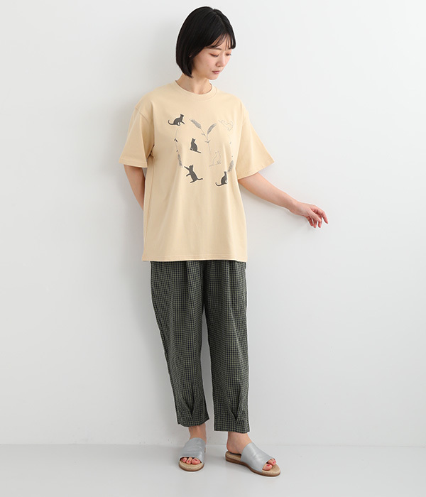 ドット風CATプリントTシャツ(A・ナチュラルイエロー)