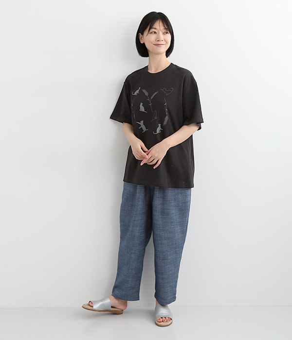ドット風CATプリントTシャツ(B・ブラック)